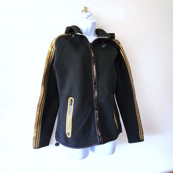 NWOT SuperDrySport Gold Warm Hooded Sport Jacket with gold trim. Sz 10 US - Picture 2 of 12
